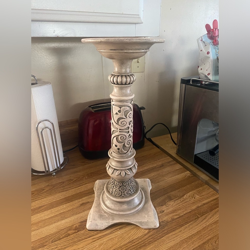 Vintage Partlite large Ornate Candle Holder, 16.5” h, heavy